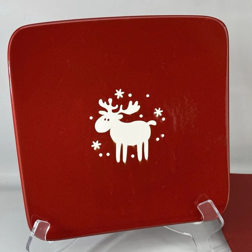 RARE WAECHTERSBACH 8.5”Red Salad Dessert Plate White Deer/Moose EMMA Germany